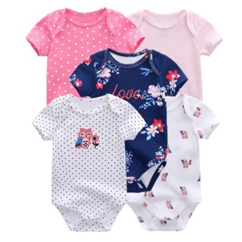 Falianni Baby Boy Girl Casual Short Sleeve Bodysuits,5-Pack,Sizes 0-12M