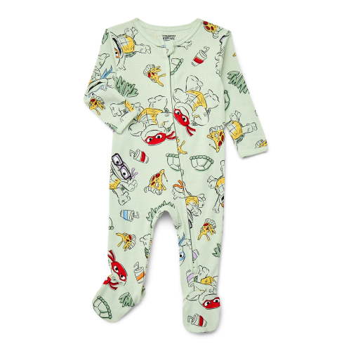 Teenage Mutant Ninja Turtles Baby Boys or Girls Two-Way Zip Front Footed Pajama One-Piece, Sizes 0-6/9M