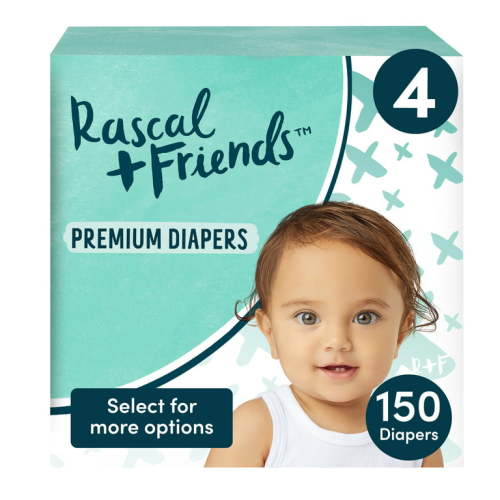 Rascal + Friends Premium Diapers Size 4, 150 Count (Select for More Options)