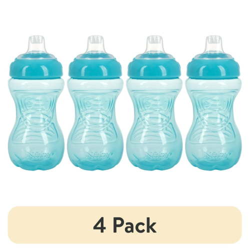 (4 pack) Nuby No-Spill Easy Grip Soft Spout Sippy Cup for Babies, 10 fl oz, Aqua Blue