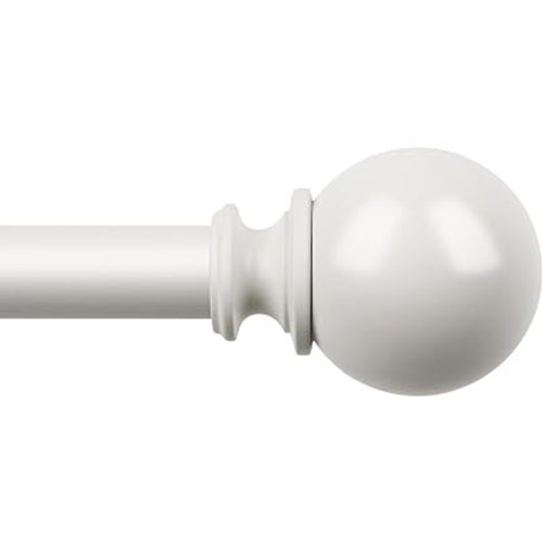 KAMANINA Curtain Rod 32 to 58 Inches (2.6-4.8ft), White Curtain Rods for Windows, 7/8 Inch Adjustable Modern Drapery Rod with Round Finials