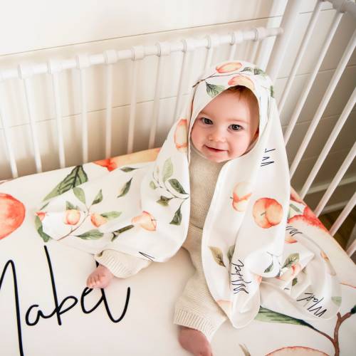 Stretchy Swaddle Blanket - Baby Girl Gift - Baby Name Blanket - Peaches - Personalized Baby Gift - Summer Baby - GEORGIA PEACH new STRETCHY