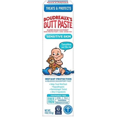 Boudreaux's Butt Paste for Sensitive Skin Diaper Rash Cream, Ointment for Baby, 4 oz Tube