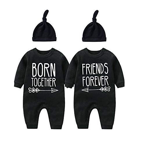 YSCULBUTOL Baby Twins Bodysuit with hat Born Together Friend Forever Baby boy Clothes Toddler Girl Clothes
