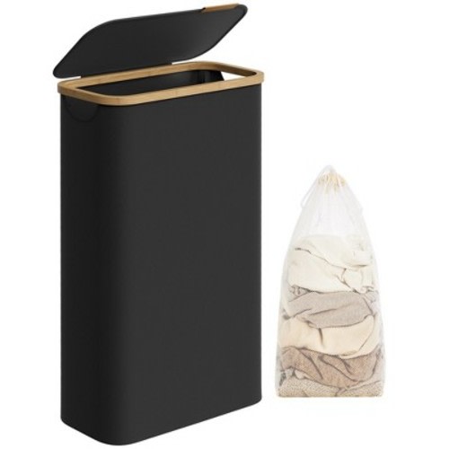 SONGMICS Laundry Hamper with Lid, Slim Laundry Basket, 17.2 Gallons , Space-Saving, Removable Mesh Liner Ink Black