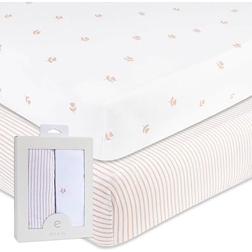 Ely’s & Co. Crib Sheets Baby Girl Fitted Crib Mattress Sheet Set, 2 Pack, 100% Jersey Knit Cotton, Infant and Toddler Nursery Bedding, Pink Tulip Collection, 28” x 52”