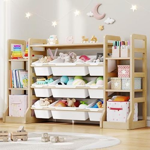 Kids Toy Storage Organizer with Bookshelf, 6 Shelves 9 Bins