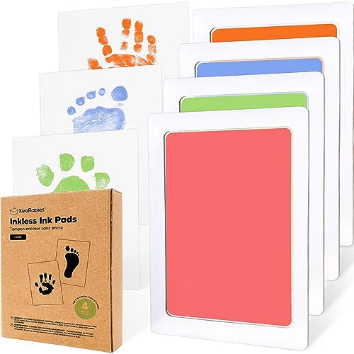 4-Pack Inkless Hand and Footprint Kit - Ink Pad for Baby Hand and Footprints - Dog Paw Print Kit,Dog Nose Print Kit - Baby Footprint Kit, Clean Touch Baby Foot Printing Kit, Handprint Kit(Candy, L)