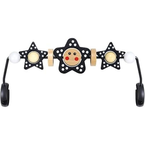 Baby Bjorn Bouncer Toy Bar Wooden Compatible with Baby Bjorn Bouncers, Attach Tight and Secure Fit, Easy to Remove, So Fun to Watch, Touch and Spin for Babies All Ages (Black and White Flower)
