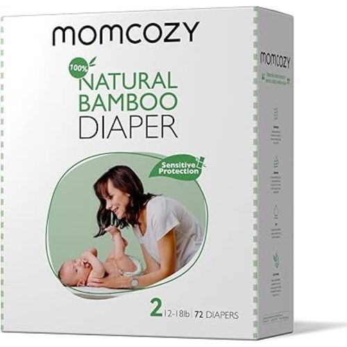 Momcozy Baby Diapers, Baby Diapers Natural Bamboo Diapers Hypoallergenic for Sensitive Skin, Absorbent Disposable Diapers, Soft Organic Diapers Size 3(66 Count)