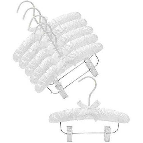 10" White Baby Satin Padded Hangers with Clips- Pack of (6)