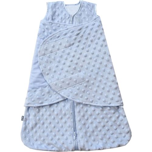 HALO Sleepsack Swaddle, 3-Way Adjustable Swaddle Blanket, TOG 3.0, Velboa, Blue Plush Dots, Small, 3-6 Months