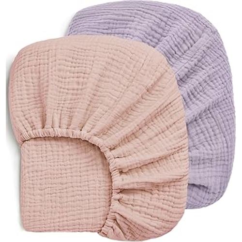 Pro Goleem 2 Pack Muslin Crib Sheets for Girls, Soft Breathable Fitted Cotton Baby Bed Sheets Set for Standard Crib Mattress & Toddler Mattress 52"x28", (Pink＆Purple)