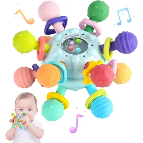 Baby Sensory Teething Toys - Baby Teethers Rattle Montessori Toys - Baby Shower Gifts for Infant Newborn Boys Girls 0 3 6 9 12 18 Months -Baby Chew Toys - Toddler Travel Learning Educational Toys