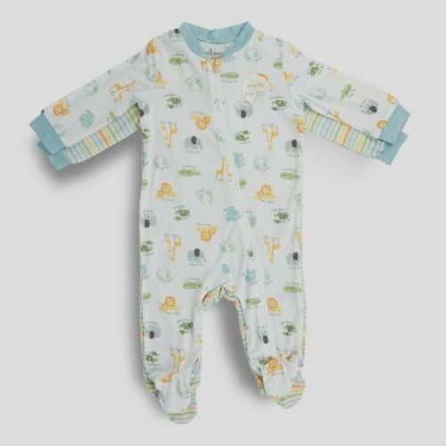 Milkberry Soft Rayon Of Bamboo Footed Coverall 3 Peice Full Body Sleepwear For Infants Baby Boys Animals Blue Size 0-3 Months