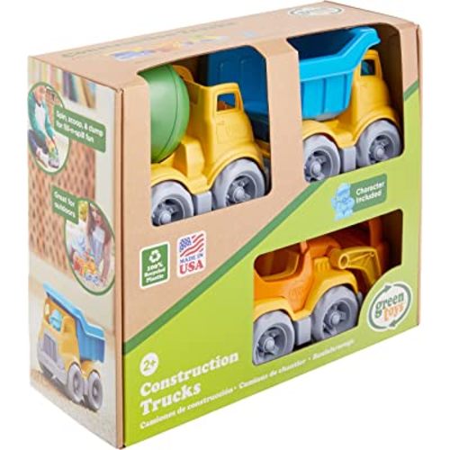 Green Toys Construction Vehicle Includes Scooper, Dumper, Mixer, 1 Character- 3 Pack - 4C