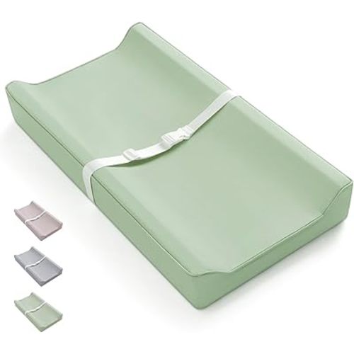 Blissful Diary Vegan Leather Baby Changing Pad with Waterproof & Wipe-Clean PU Cover, Standard Size Cozy Baby Changing Table Pads for Dressers/Tables, Light Green
