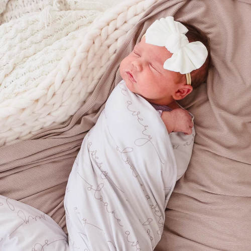 Personalized Taupe Baby Name Swaddle Blanket - Script