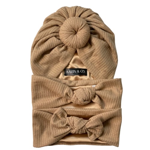 Satin Lined Accessory Bundle-Camel Ribbed