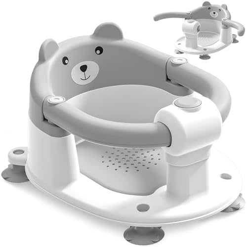 Baby Bath Seat for Babies 6 Months & up, Non-Slip Toddler Bath Seats for Babies Sitting Up, Safe Infant & Newborn Bathtub Chair with 4 Suction Cups & Soft Cushion for Shower,Gray