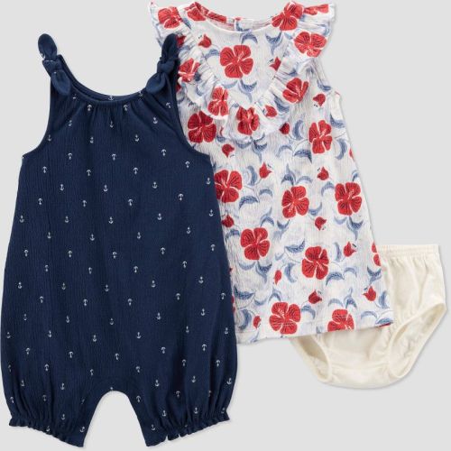 Carter's Just One You® Baby Girls' Anchor Romper & Floral Dress - Navy Blue/White, Size: Newborn