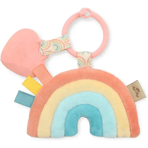 Itzy Ritzy Infant Toy & Teether - Itzy Pal Baby Teething Toy Includes Lovey, Crinkle Sound, Textured Ribbons & Silicone Teether Toy for Newborn (Rainbow)