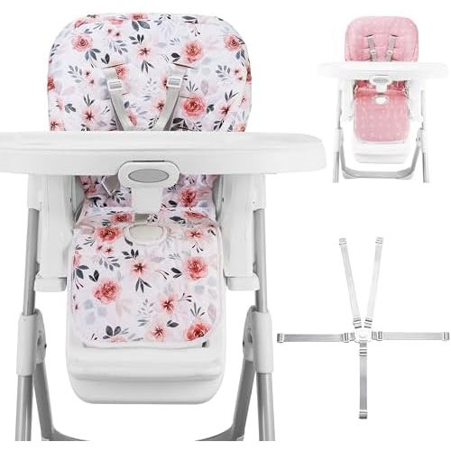 Baby High Chair Cover Replacement, Reversible & Waterproof High Chair Cushion Pad Home & Restaurant use, Includes 5-Point Harness Strap, Chair Not Included - Pink