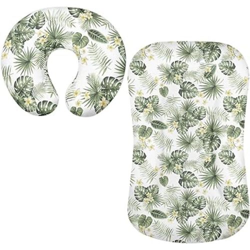 Tropical Greenery Infant Lounger Cover Fitted Baby Bassinet Sheets Set Palm Leaves Nursing Pillow Covers Monstera Leaves U-Shaped Breastfeeding Pillowcase