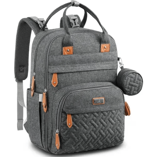 BabbleRoo Diaper Bag Backpack - Baby Essentials Travel Tote - Multi Function Waterproof Diaper Bag, Travel Essentials Baby Bag with Changing Pad, Stroller Straps & Pacifier Case - Unisex, Dark Gray