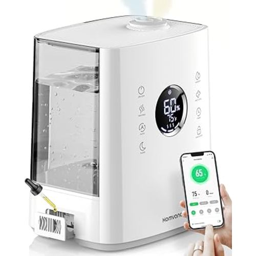 Homvana Smart Humidifier for Bedroom Large Room, 6.5 L Warm & Cool Mist Humidifiers with App&Voice Control, Exclusive Distilled Sterilization, 72H Runtime Air Humidifier Aroma Diffuser for Baby Plants