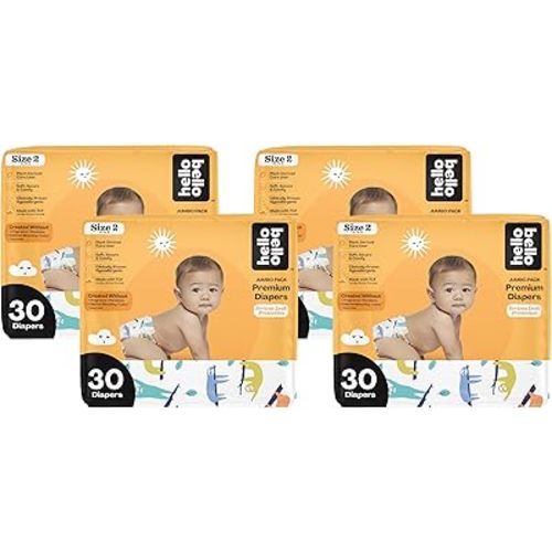 Hello Bello Premium Baby Diapers Size 2 I 30 Count of Disposable, Extra-Absorbent, Hypoallergenic Diapers with Snug and Comfort Fit I Sleepy Sloth (Pack of 4)