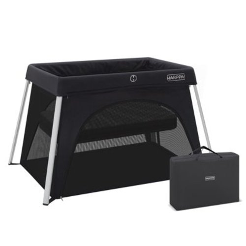 HARPPA Portable Travel Crib with Mattress, Foldable Playard for Baby and Toddler, 11lbs, Black