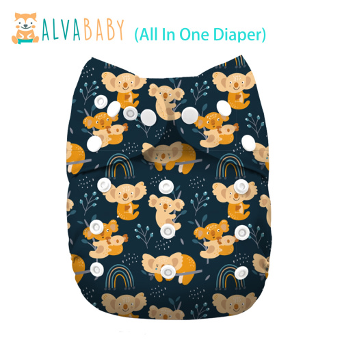 All In One Diaper with Pocket Sewn-in one 4-layer Bamboo blend insert-Koala  (AO-ED12A)