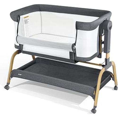 3 in 1 Baby Bassinet, Rocking Bassinet with Storage Basket and Wheels, Adjustable Height Bassinet Bedside Sleeper, Easy Folding Portable Crib for Newborn