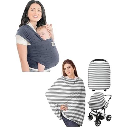 KeaBabies Baby Wrap Carrier and Baby Car Seat Cover - All in 1 Original Breathable Baby Sling, Hands Free Baby Carrier Sling - Car Seat Covers for Babies