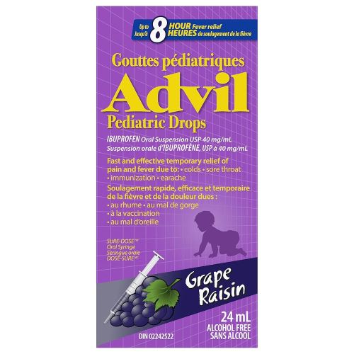 Advil Pediatric Drops Fever and Pain Reliever for Infants, Grape Flavour, 24 mL