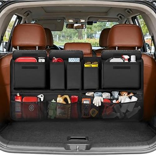 Trunk Organizer for SUV, 35.5" x 18.2" Large Capacity Car Organizers and Storage, Backseat Hanging Storage Bag with 10 Pockets, Adjustable & Waterproof Car Interior Accessories for SUV Truck MPV