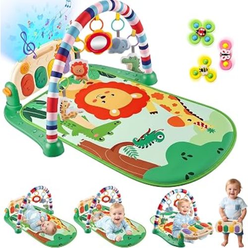 Joryuek Baby Gyms Play Mats, Tummy Time Mat Toys, Infant Play Mat and Activity Gym, Baby Play Piano Gym Mat, Play Mats for Babies Newborns and Toddlers, Baby Activity Mat Toys 0-3-6-12 Months (Green)