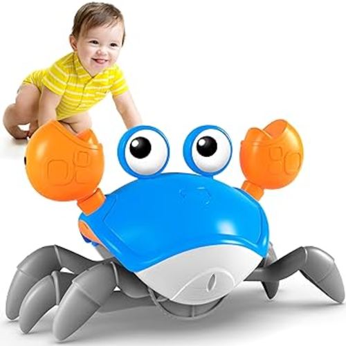 Crawling Crab Toy, Infant Tummy Time Baby Toys, Fun Interactive Dancing Walking Moving Toy Babies Sensory Induction Crabs with Music, Baby Toy Boys Girls Toddler Birthday Gifts