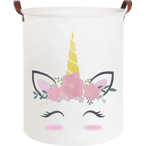 CLOCOR Pink Unicorn Laundry Basket,Kids Toy Storage Bin,Baby Girls Dirty Clothes Hamper,Nursery Hamper for Bedroom,Bathroom Decor,Gift Basket (Pink Unicorn)