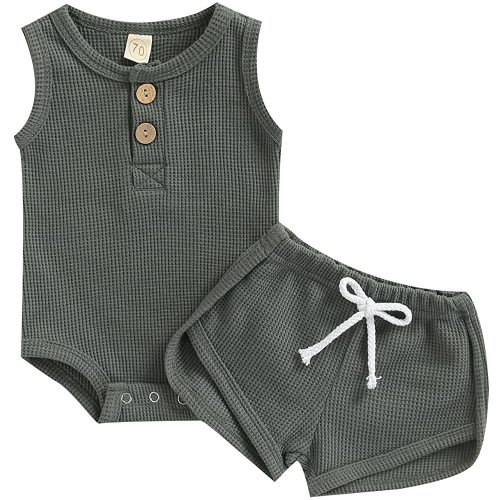 Twopumpkin Neutral Baby Boy Clothes Newborn Toddler Outfit Sweatshirt and Pants Cute Waffle Knit Clothing