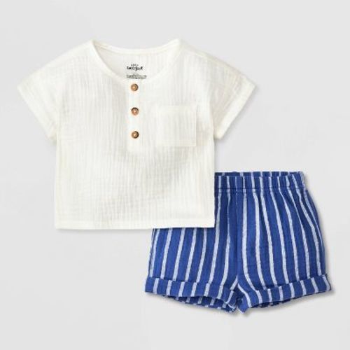 Baby Striped Henley Top & Bottom Set - Cat & Jack™ Blue/White 18M