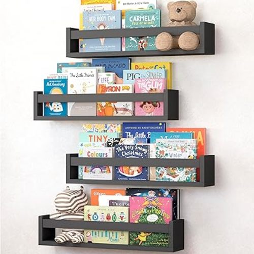 NATURE SUPPLIES Set of 4 Black Floating Shelves for Wall (23.1 inches), Kids Bookshelf for Bedroom, Book Shelf for Kids Rooms, Nursery Book Shelves, Nursery Shelves for Wall