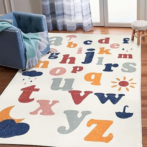 ABREEZE Large Kids Play Mat, Faux Wool Kids Play Area Rugs 5' x 6.6' Non-Slip Childrens Carpet ABC Number Educational Learning & Game Decor Living Room Bedroom Playroom Nursery