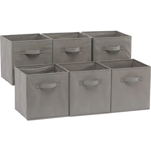 Amazon Basics Cube Organizer Storage Bins Handles, Collapsible Fabric, Pack of 6, 10.5"x10.5"x11", Gray