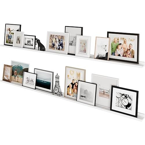 Wallniture Denver White 84" Picture Ledge Shelf for Living Room Decor, Floating Shelves for Bedroom, Hallway Wall, Long Shelf, Set of 2