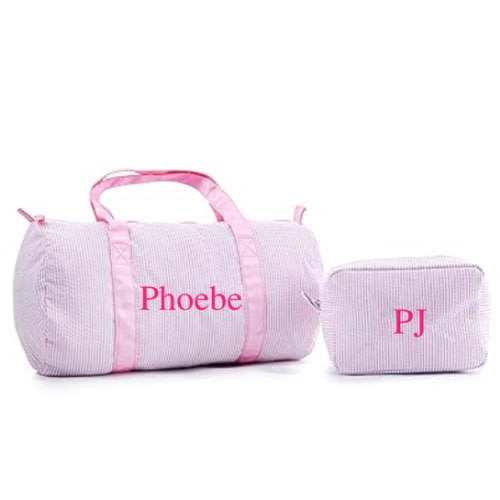 MT WORLD Personalized Kids Travel Duffle & Cosmetic Bag, Personalized Seersucker Cosmetic Bag and Travel Bags Set for Dance Weekender Sleepover