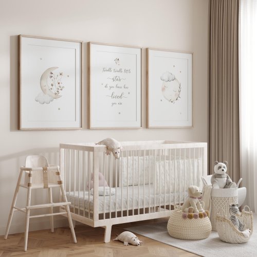 Neutral Moon And Stars Nursery Decor Twinkle Twinkle Little Star Wall Art Set Of 3 Celestial Baby Room Prints Gender Neutral Newborn Gift
