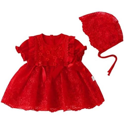 Toddler Baby Girl Long Sleeve Fall Dress Flower Lace Wedding First Birthday Baptism Christening Dresses with Hat Outfit
