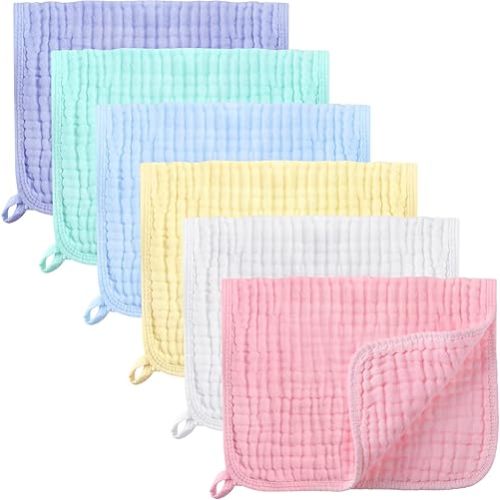 Irenare 6 Pack Muslin Burp Cloths Cotton Baby Burping Rags Large 20 x 10 Inch 6 Layers Spit up Rags Soft Absorbent Multicolor Wash Cloths Diapers for Newborn Baby Girl Boy(Colorful Series)